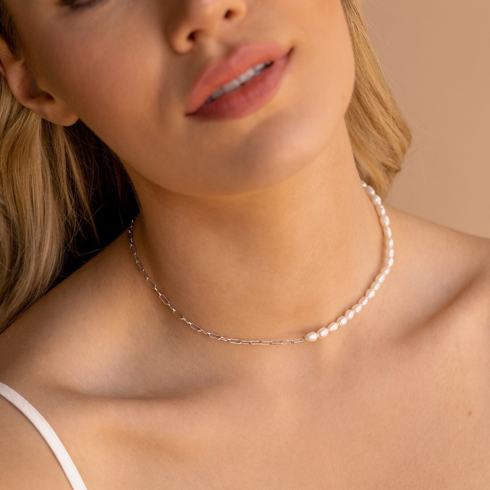 Baroque Pearl Pendant Half Pearl Half Chain Necklace